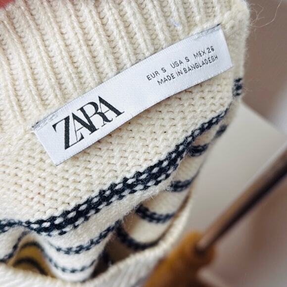 Zara Black and Cream Striped Oversized Sweater - Picture 6 of 6